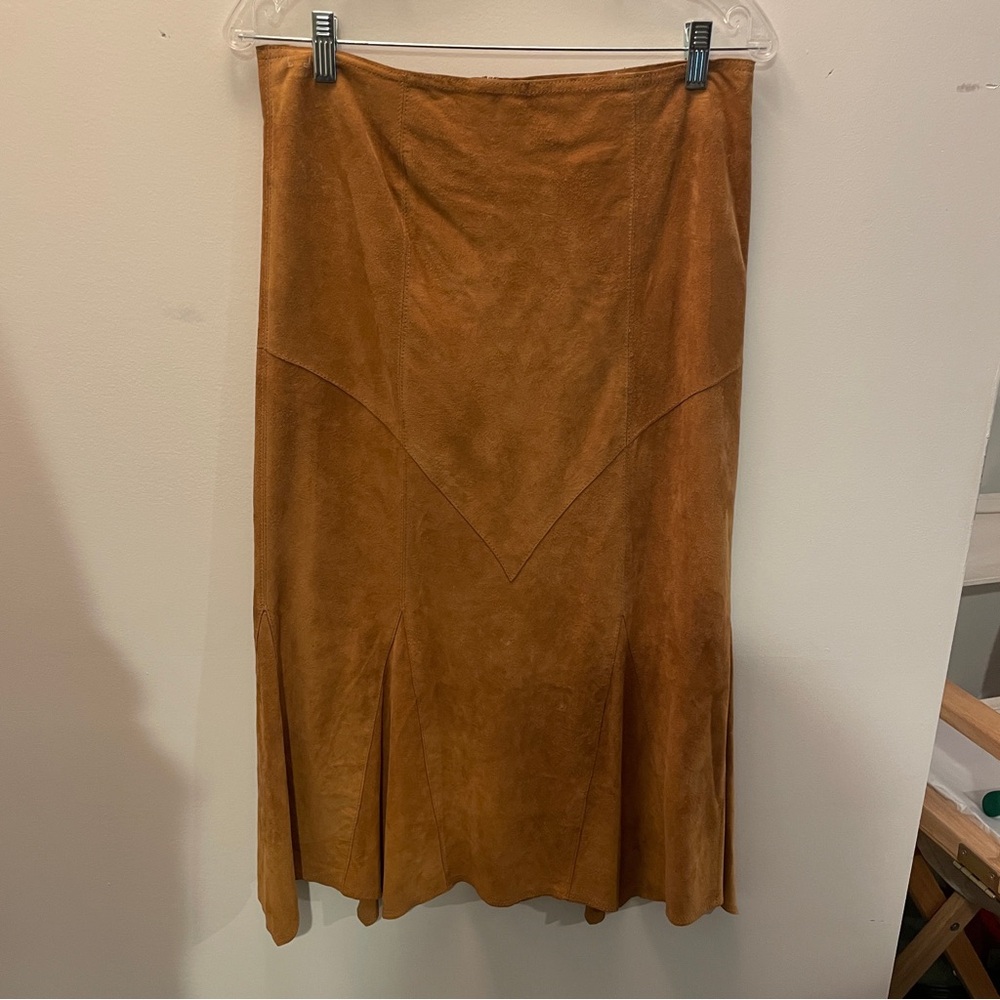 Vintage Suede Flare Midi Skirt